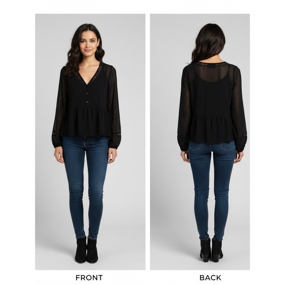 Hollister Tops - Black Chiffon Long Sleeve Top w/ Lace Detail and Built-in Tank Size‎ Small